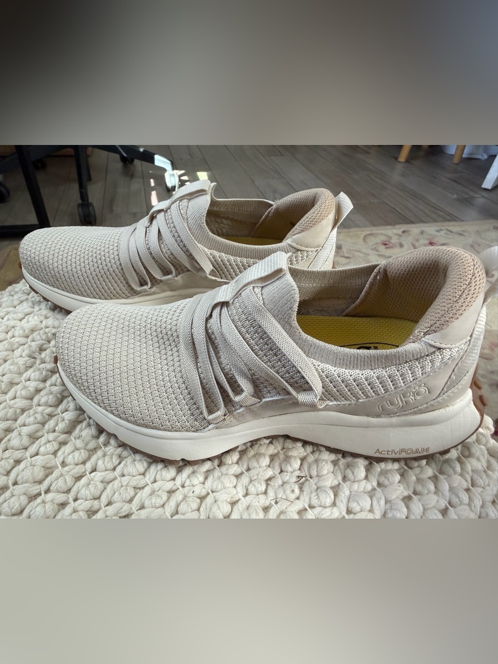 Ryka Beige Knit Slip-On Sneakers
